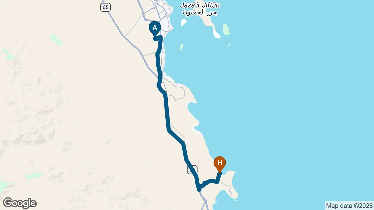 Driving route from Hurghada Airport to Aldiana Club Naga Bay